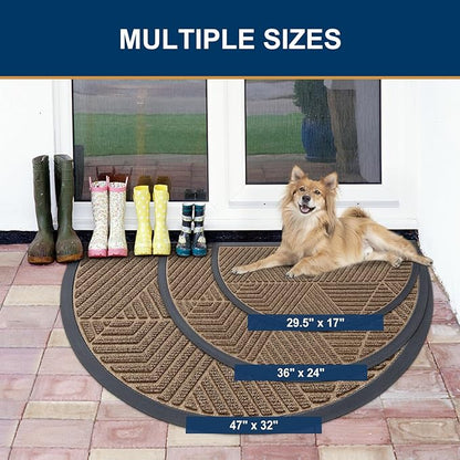 Smiry Half Circle Front Door Mat Outside Entrance, Heavy Duty Sturdy Natural Rubber Doormat, Trap Dirt and Moisture, Low Profile Mats for Indoor Outdoor Entry, Irregular Triangle (29.5x17, Brown)