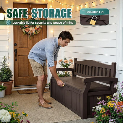 Devoko 80 Gallon Storage Bench Deck Box Waterproof&Lockable | Outdoor Benches - Image 4