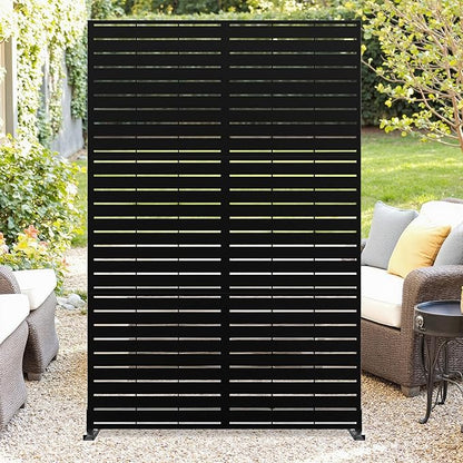 GarveeLife Metal Privacy Screen 72" h x 47" w, Outdoor Privacy Screens and Panels, Freestanding Decorative Fence for Patio Lawn Garden Deck Balcony, 3-Panel with Stand for Outdoor & Indoor Use