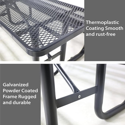 6FT Rectangular Metal Picnic Table for Outdoors, Commercial Steel Metal Picnic Tables, Heavy Duty Sturdy Picnic Tables Furniture Set for Patio Garden Courtyard BBQ, with Umbrella Hole, Black
