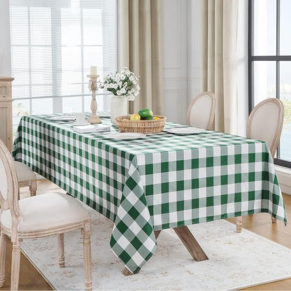 Softalker Gingham Checkered Tablecloth Rectangle - Outdoor Waterproof Buffalo Plaid Table Cloth, Stain Resistant Washable Table Cover for Picnic, Camping - Green and White, 2 Pack - 60 x 120 Inch