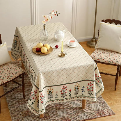 ISAENNE Designer Vintage Linen Floral Small Rectangular Tablecloth,Fall Colorful Modern Table Cloth,Anti-Wrinkle Decor Tablecloths for Dining Thanksgiving Kitchen Christmas,55"*71"-Bertina E