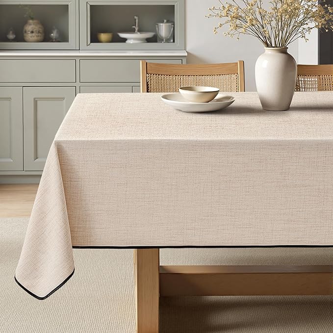 MIULEE Ivory-Black Linen Polyester Tablecloth 60x104 Inch Spring Rectangle Table Cloth Waterproof,Stain Resistant & Wrinkle Resistant for Dining Party Wedding