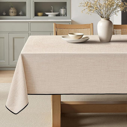MIULEE Ivory-Black Linen Polyester Tablecloth 60x104 Inch Spring Rectangle Table Cloth Waterproof,Stain Resistant & Wrinkle Resistant for Dining Party Wedding