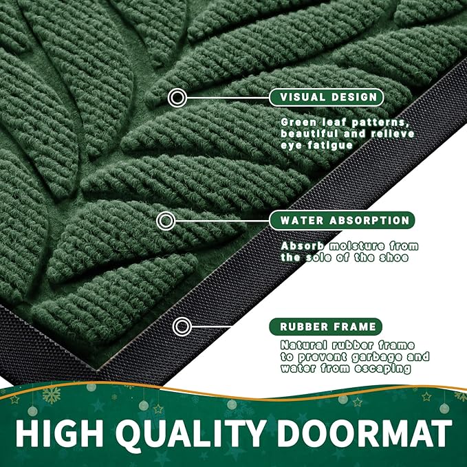 Yimobra 47x32 Large Door Mat Outdoor Indoor, All-Season Waterproof Door Mat Outside Entrance, All-Weather Non-Slip Outside Doormat for Garage Patio Entryway, Green