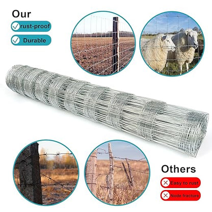 Farm Fence 40in x 33ft Galvanized Field Wire Fencing,Heavy Zinc Coating Cattle Fence,Deer Fence,Goat Fence,Hog Wire Fence for Yard Garden & Animals Protection