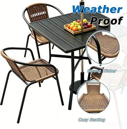 4 Pack Brown Stackable Outdoor Rattan Chairs, All-Weather Patio Seating - Image 4