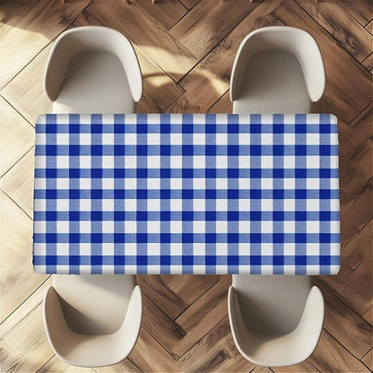 Rectangle Table Cloth Cover Waterproof Elastic Fitted Polyester Fitted Tablecloths for 6 Foot Tables for Indoor,Picnic, Camping, Outdoor （60" x 30"，Blue Grid）