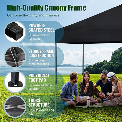 Eurmax USA NOMATTER ONE-Person Open&Close 10x10ft Pop Up Canopy Tent，Portable Shelter Canopy for Outdoor Events，Instant Canopies, Temporary Sunshade,Bonus 4 Sand Bags(Navy Blue)