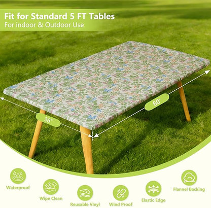 Rectangle Picnic Table Cloth, Elastic Waterproof Fitted Vinyl Tablecloths for 5 Foot Tables, Wipeable Flannel Backed Table Covers for Dining, Camping, Outdoor(Mulberry,36"x60")