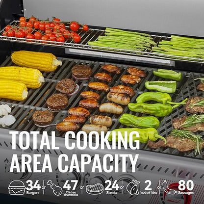 Royal Gourmet GA5403B 5 Burner Propane Gas Grill with Side Burner & Rear Burner, Cabinet Style Design BBQ Grill with 74,000 BTUs Output for Barbecue Grilling & Backyard Cooking, Blue