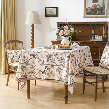 Linen Table Cloth Rectangle,Wrinkle Resistant French Pink Tablecloth Print with Froal,Decor Stitch Table Cloth for Thanksgiving,Dining Room,Home,Kitchen 63" × 87"-Dewey A