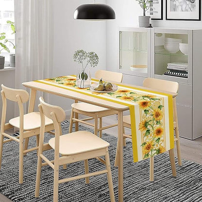 Yellow Sunflower Table Runner, Spring Summer Seasonal Floral Farmhouse Rustic Vintage Flower Print Table Cover for Home Kitchen Dining Table Decor Party, 13x60inch