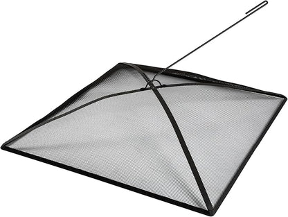 WeCooper 32Inch Heavy Duty Fire Pit Spark Screen Cover, Steel Mesh Square Firepit Screen, Fire Pit Ember Guard with FirePit Poker