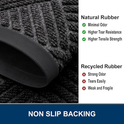Smiry Front Door Mat Outside Entrance, Heavy Duty Outdoor Indoor Natural Rubber Doormat, Non Slip, Trap Dirt and Moisture, Easy Clean, Low Profile Patio Porch Entryway Mat, 35x23, Silver Grey