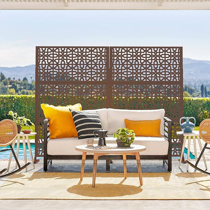 Elevens Outdoor Decor Privacy Fence Screen Metal Fence Panels,Decorative Privacy Screen with Stand,Outdoor Divider for Garden Patio Backyard,76" H×35" W(Brown-Perilla)