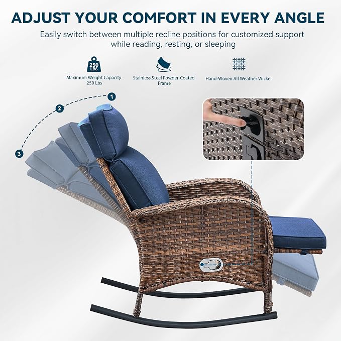 Zero Gravity Patio Rocking Wicker Recliner Chairs Set of 2- Wicker Outdoor - Image 6