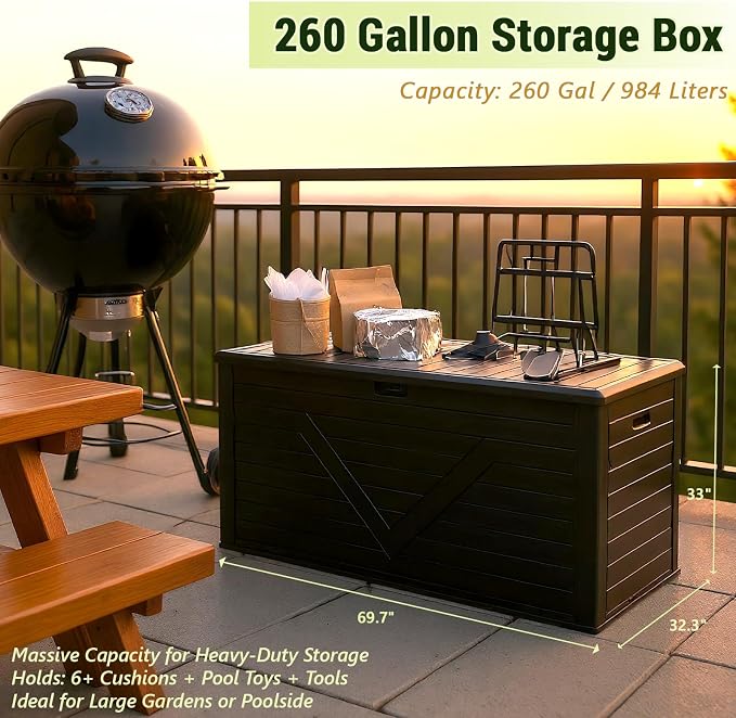 Outdoor Storage Box, 260 Gallon Deck Box Outdoor Storage Bench Outside - Image 5