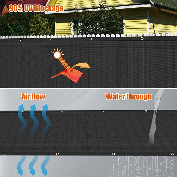 AYOHA 4' x 57' Privacy Fence Screen Fabric Mesh Shade Net Cover, Heavy Duty 160 GSM Privacy Barrier for Chain Link Fence, 90% Privacy Blockage, Excellent Airflow, Cable Zip Ties Included, Black