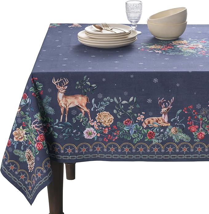 Maison d' Hermine Table Cloth Rectangle Table 100% Cotton 54 x 72 Inches Fall Tablecloth Reusable Everyday Use for Thanksgiving Christmas Decorations Dining Farmhouse Party (Christmas Joy)