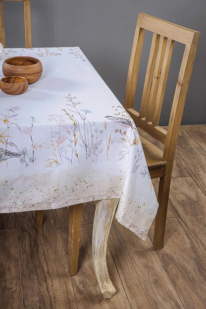 Maison d' Hermine Table Cloth Square Table 100% Cotton 60 x 60 Inches Tablecloth Reusable Decorative for Dining Room, Farmhouse, Home, Party, Festive & Wedding Spring Summer - Meadow Florals - Beige