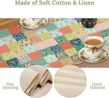 Boho Floral Patchwork Table Runner, Colorful Flower Print Rustic Farmhouse Country Vintage Paisley Table Runner for Dining Cafe Holiday Kitchen Home 13x36in