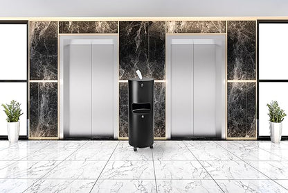 Zahari Home Stainless Steel Floor Stand Wipe Dispenser with Built-in Trash Can. Perfect for Gyms, Schools, Offices. Easy to Move with 360 Rotatable Wheels, Black