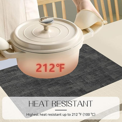 Romanstile Reversible Vinyl Placemats Set of 4, Faux Leather 100% Waterproof Oil-Proof Wipeable Place Mats, Heat Resistant Dual Sided Table Mats for Kitchen/Dining/Party (Dark Gray, 12 x 17 Inch)