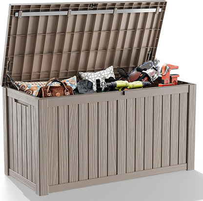 EasyUp 180 Gallon Outdoor Storage Box, Resin Waterproof UV-Resistant Deck Box with Hydraulic Lid Support, Reinforced Stability for Patio, Garden, and Poolside, Gray