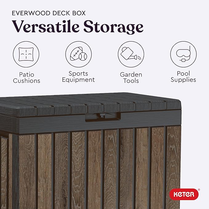 Keter Premium Everwood 50 Gal Outdoor Storage Box and Patio Side Table | Walnut - Image 5