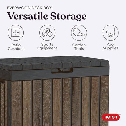Keter Premium Everwood 50 Gal Outdoor Storage Box and Patio Side Table | Walnut - Image 5