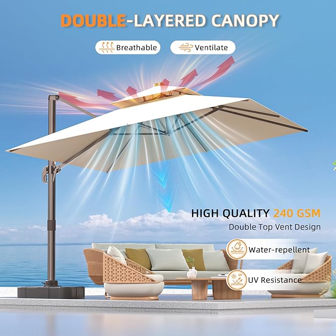 9' X 12' Cantilever Outdoor Patio Umbrellas Double Top Large Rectangle Umbrella - Image 4