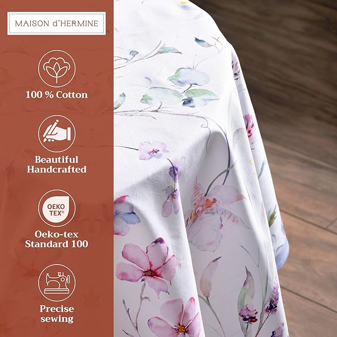 Maison d' Hermine Table Cloth Round Table 100% Cotton 63 Inches Tablecloth Reusable Decorative Everyday Use for Dining Room, Farmhouse, Home, Party, Festive & Wedding Spring Summer - Summer Floral