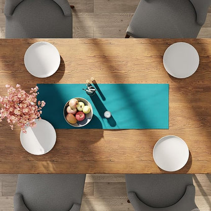 Encasa XO Table Runner 13"x36" Long | Cotton Canvas Fabric | Azul Blue Solid Color | Machine Washable & Durable
