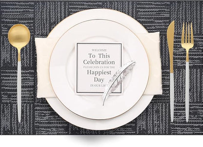 Black Placemats Set of 8, Plastic Vinyl 18" x 12" Place Mats for Dinner Table, No-Slip Wipeable Table Mats Daily Use Patio Kitchen Decoration