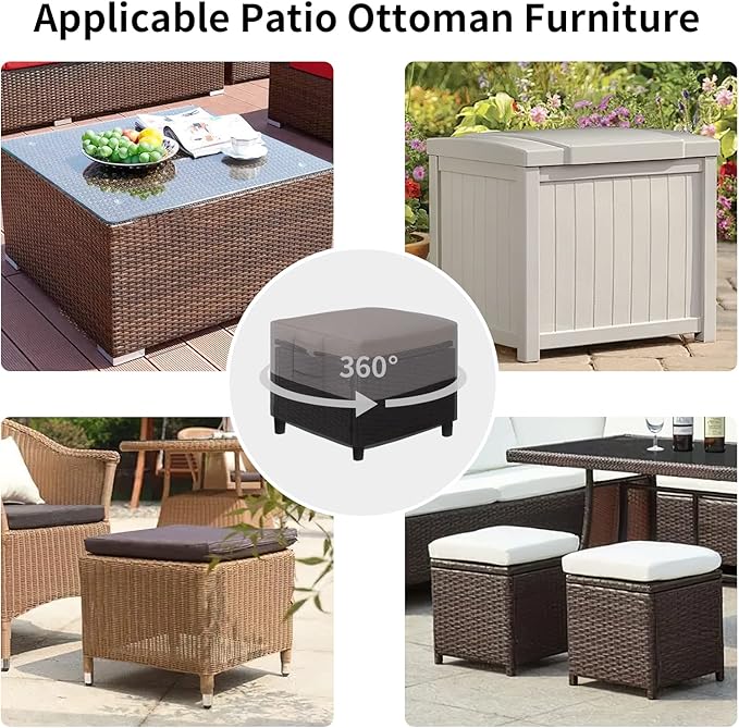 Easy-Going Outdoor Ottoman Cover, Waterproof Patio Ottoman Cover, Heavy Duty Outdoor Furniture Cover with Padded Handles (34"x24"x17", Gray/Black)