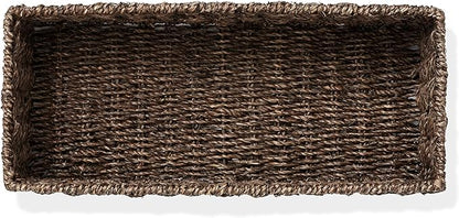 Casafield Set of 2 Bathroom Storage Baskets, Espresso - Seagrass, 16" W x 6.75" D x 4.25" H, Woven Toilet Tank Topper Bins for Organizing Tissues, Toilet Paper, Toiletries, Shelves