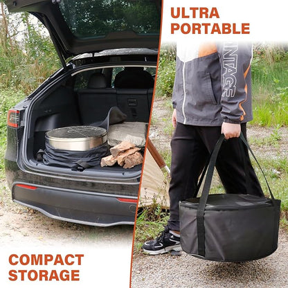 HGD 20 Inch Smokeless Firepit with Grill, Portable Wood Burning Fire Pit for Camping & Backyard, Stainless Steel Outdoor Fireplace with Travel Bag, Easy Setup & Compact Storage - Foldable Design