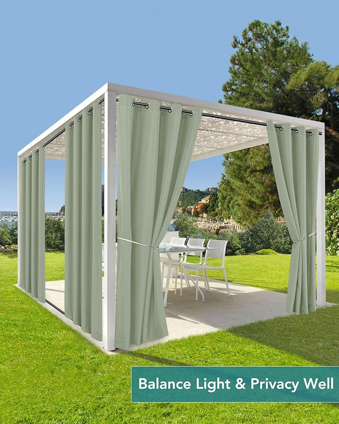 Windproof Outdoor Curtains for Patio Waterproof 4 Pcs 54x84 In Sage Green | - Image 5
