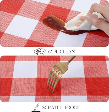 MOSAYT Rectangle Vinyl Tablecloth, 100% Waterproof Buffalo Gingham Plastic Table Cloth, Heavy Duty Wipeable Table Covers for Picnic, Outdoor, Camping - 54 x 78, Red