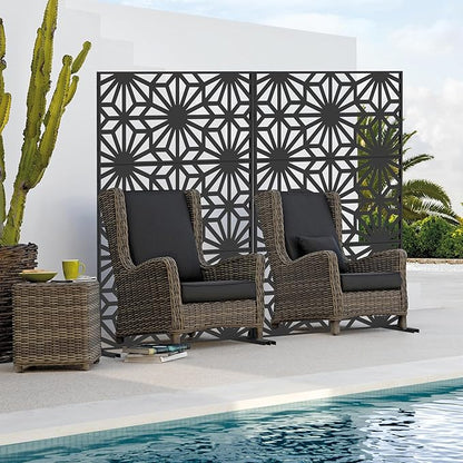 Domi Metal Privacy Screens and Panels with Free Standing, Freestanding Outdoor Indoor Privacy Screen, Decorative Privacy Screen for Balcony Patio Garden, Sun Flower Shape