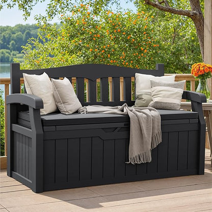 Greesum 80 Gallon Outdoor Storage Bench Deck Box, Waterproof UV Resistant - Image 2