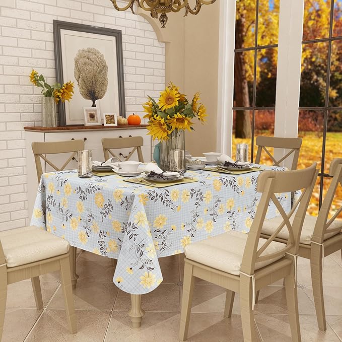 misaya Square Waterproof Vinyl Table Cloth, Wipeable Tablecloth with Flannel Backing, Plastic Table Cover for Dinner, Picnic, Indoor and Outdoor (Yellow Flowers, 54" x 54")