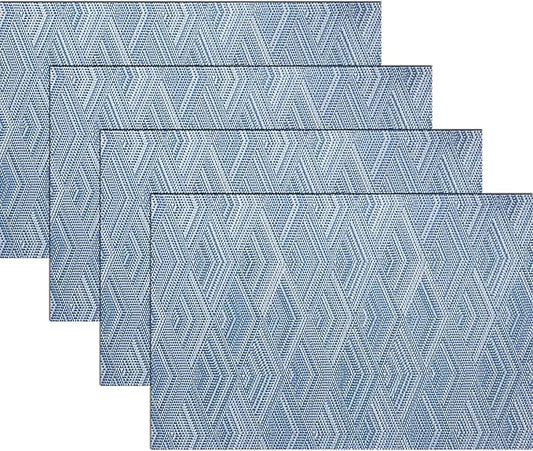Druable Placemats Set of 4, Plastic Heat-Resistant Non-Slip Vinyl Place Mats Washable Easy to Clean 18"x12" Placemats for Indoor Outdoor Table Decor (Blue)