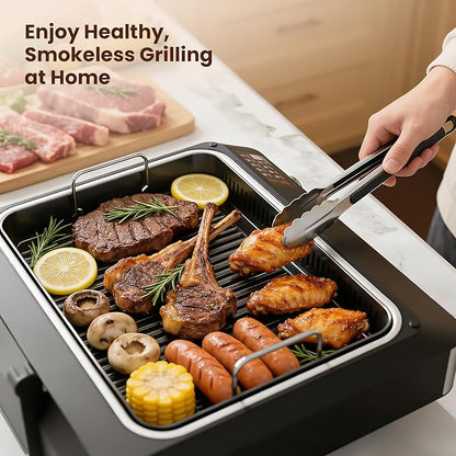 Kismile 2-in-1 Griddle and Indoor Grill,Electric Smokeless Grill with Temperature Probe,Temperature Control & display screen,Portable Smoke-Free Griddle for Indoor Steaks,Vegetables,Family Cooking