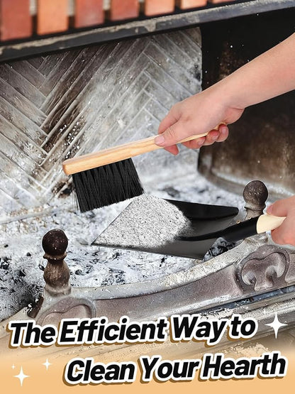 Fireplace Ash Shovel and Brush Set- Upgraded Metal Coal Shovel and Hearth Brush Set Large Fireplace Tools, Fire Pit Accessories for Fireplace Wood Stove Hearth Cleaning
