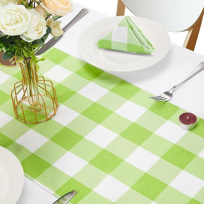 Fabric Checkered Table Runner 6 Pack Waterproof Gingham Table Runner 14W x 108L Buffalo Check Table Runners for Parties Kitchen Dining Wedding Banquet (Emerald and White)