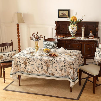 ISAENNE Designer Vintage Linen Extra Long Tablecloth Rectangle,Floral and Bird Pattern Elegant Table Cloth,Fall Wrinkle Resistant Decor Tablecloths for Dining Kitchen Christmas,63"*110"-Murad A