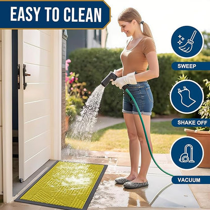 Smiry Front Door Mat Outside Entrance, Heavy Duty Sturdy Natural Rubber Doormat, Trap Dirt and Moisture, Easy Clean Low Profile Mats for Indoor Outdoor Entry, Irregular Triangle (36x24, MST-Yellow)