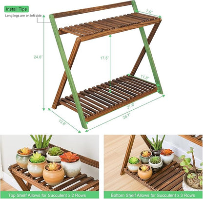 Indoor Plant Stand Shelf for Multiple Plants Hanging 2 Tier Wood | Outdoor - Image 2